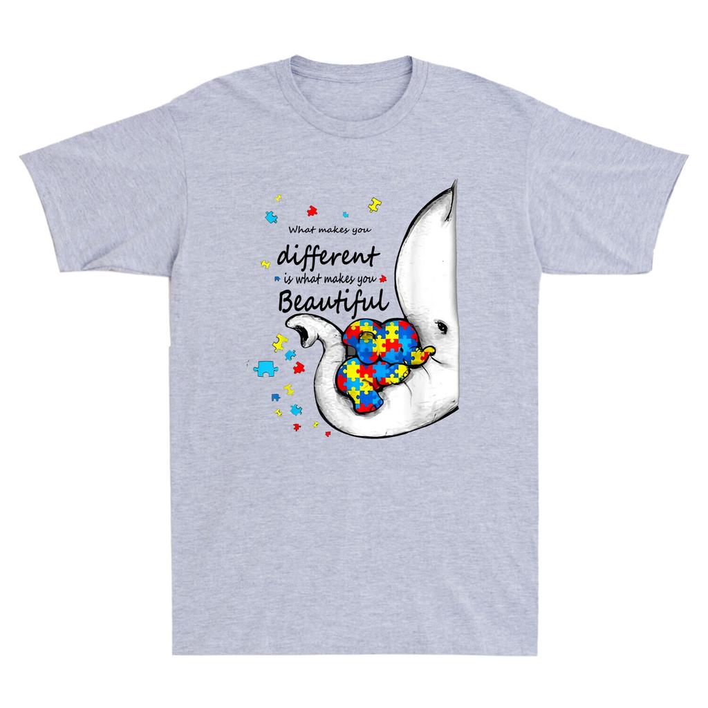 What Makes You Different Elephant Mom Autism Awareness Men's T-Shirt Cotton Tee