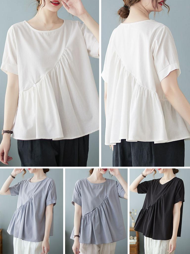 Women Loose Blouse Short Sleeved Flared Vintage Holiday T-Shirts