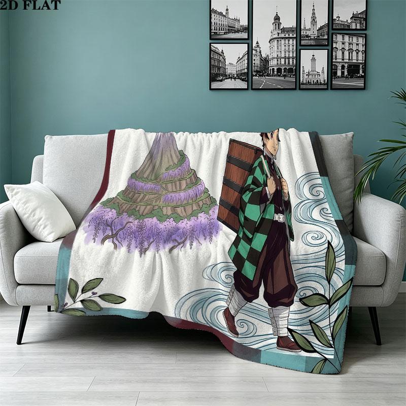 1PC Demon Slayer Patterned Flannel Blanket Suitable For All Seasons For Home Decor Warmth And Comfort Gifts Holiday Present