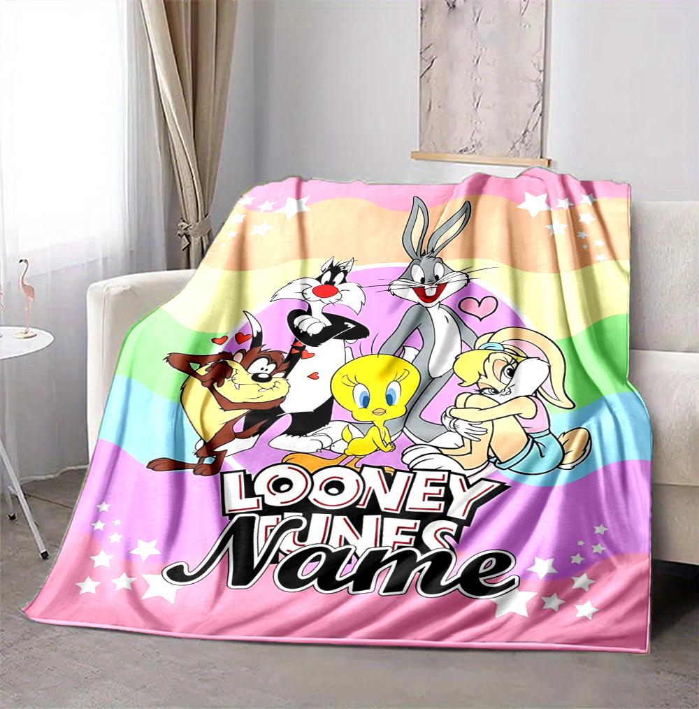 Custom Name Looney Tunes Flannel Blanket Throw Blanket Soft Warm Sofa Bed home Decor Unique Gift