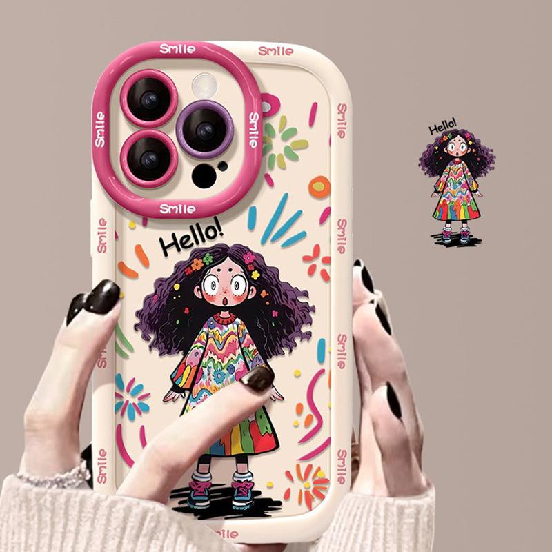 Подходит для Apple 16 Чехол 14promax Вьющийся iPhone 13 Граффити Девушка 12 Жарить 11 Ниша 15