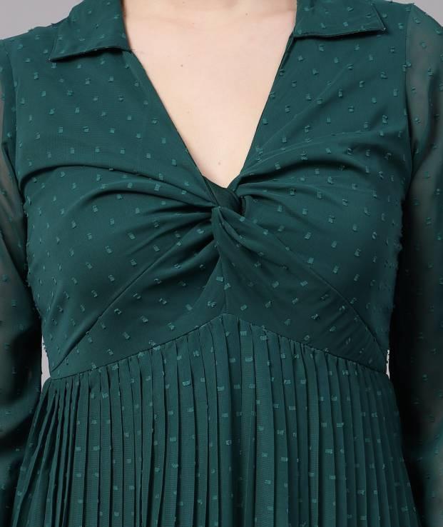 Women Fit and Flare Dark Green Dress
