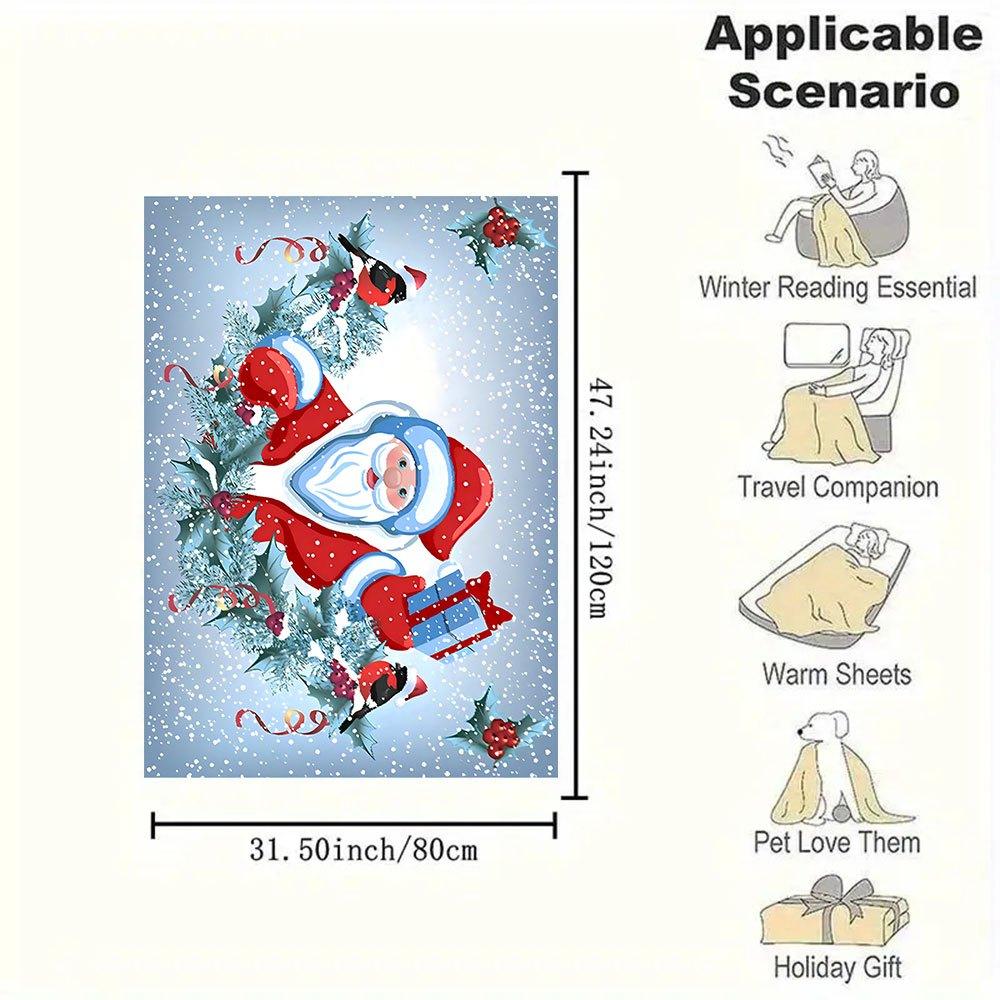 Christmas Santa Claus Snow Scene Greeting CardBlanket Flannel Throw Blanket for Sofa, Bed, Travel, Camping, Office, Couch, Chair, And Bed Gi