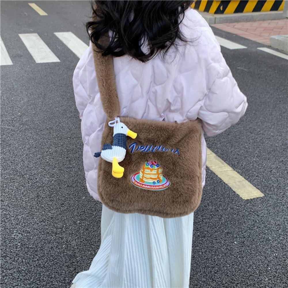 Commuting Plush Shoulder Bag Cute Underarm Bag Soft Donut Embroidered Crossbody Bag  Female