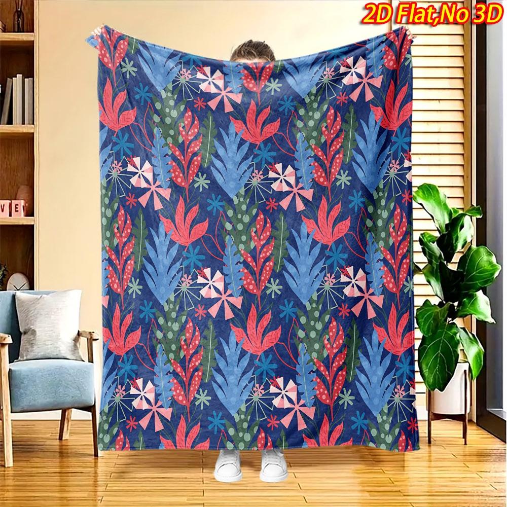 1pc Tropical Palm & Botanical Print Blanket - Soft Flannel Suitable for All Seasons, Multicolor Bedspread/Throw, Machine Washable Polyester Bedding Gi