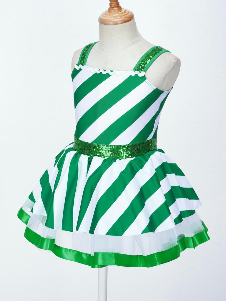 Костюм Санта-Клауса для девочек, конфетная трость, полосатое танцевальное платье-пачка с блестками, купальник для фигурного катания на коньках, платье для катания на роликах