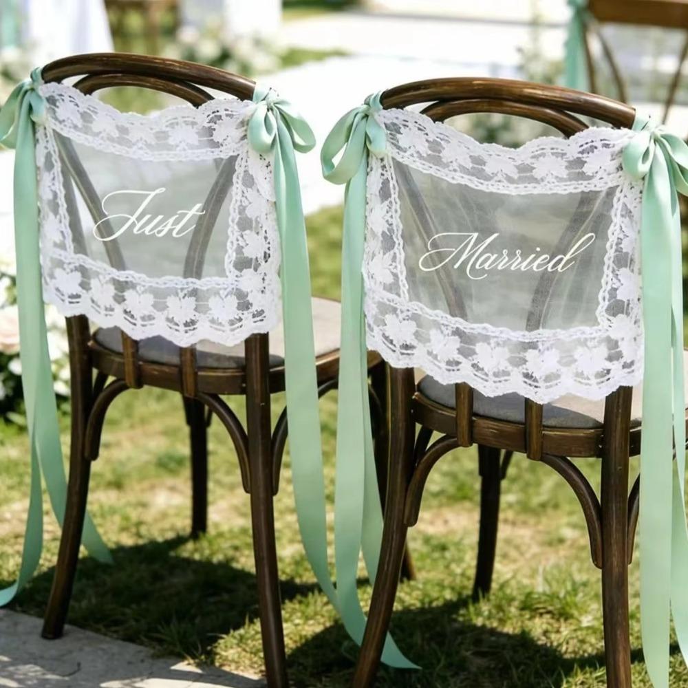 2PCS French Romantic Wedding Chair Decoration Creative Wedding Chair Banners Chair Decor
