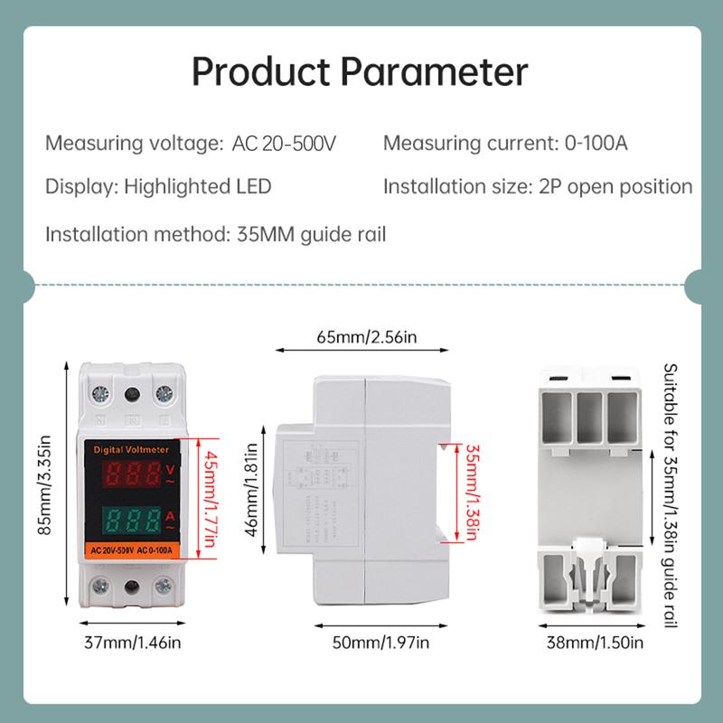 2 in 1 35mm Din Rail Voltmeter Ammeter AC 20-500V 100A Multi-function AC Voltmeter Voltage Amps Meter Built-in Transformer