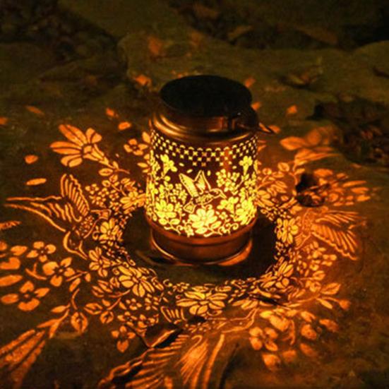 Солнечный фонарь водонепроницаемый металлический полый фонарь с рисунком бабочки и цветка на солнечной батарее светодиодный светильник для наружного декора сада, двора, патио