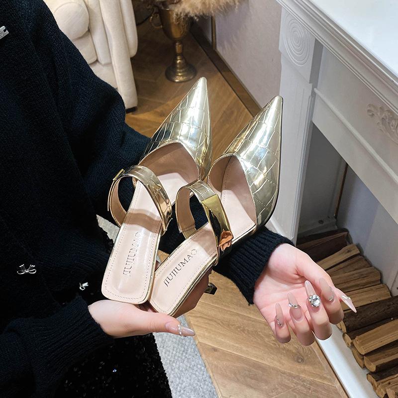 Pointed Half Slippers Women's Spring and Autumn 2025 New Versatile High Heels Stiletto Outer Wear Bag Head with Sandals