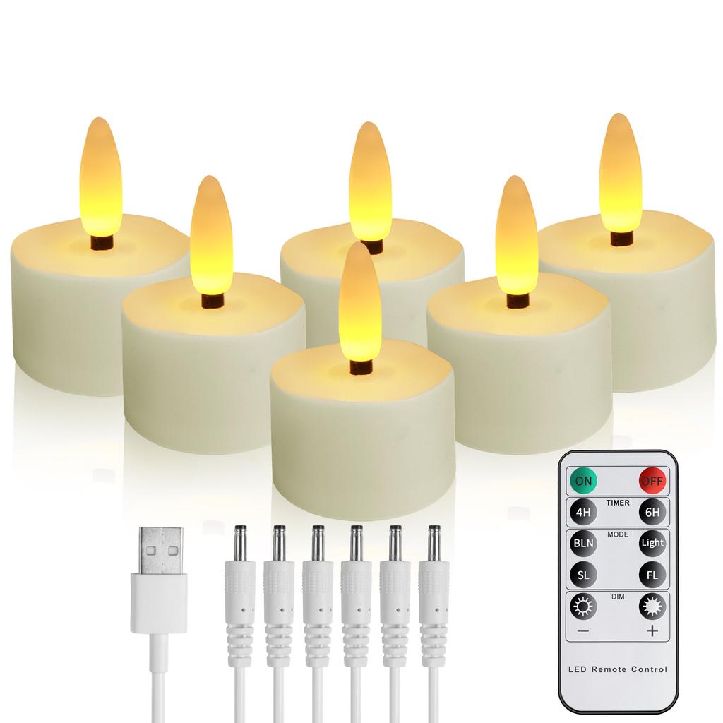 Rechargeable LED Candles with Timer Remote Flameless Flickering 3D Wick Tea Light Electronic Lighting Halloween Christmas Decor