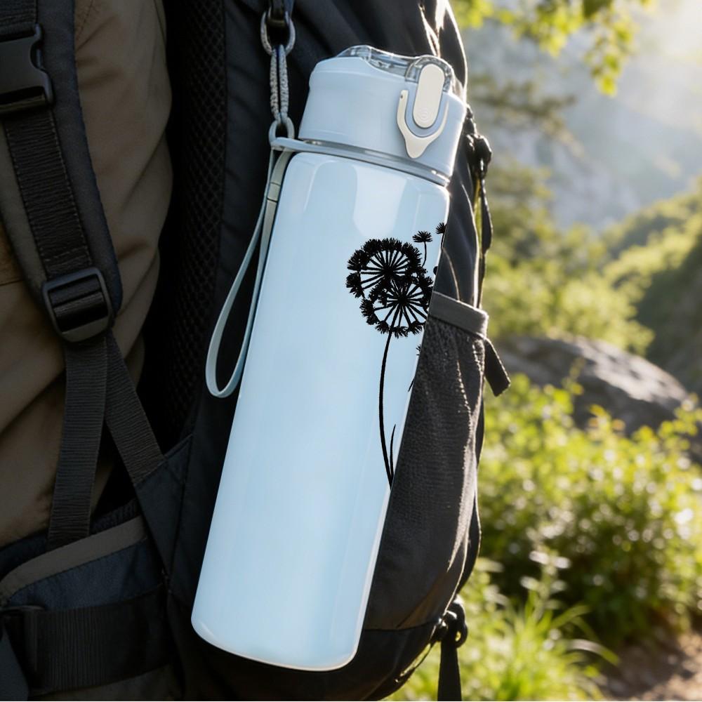 1PC Dandelion Wish Sketch Art Print 750ml Color Plastic Sports Water Bottle Leakproof Flip Straw Lid Suitable for Sports Office Home Use