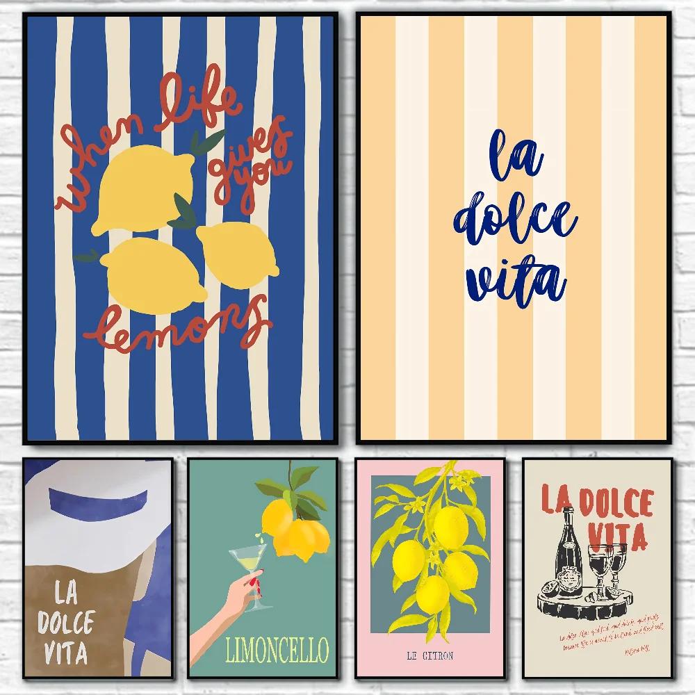 Минималистичный холст-постер La Dolce Vita с лимонами, свежие лимоны, настенное искусство для современной гостиной, спальни, бара, кафе и домашнего декора