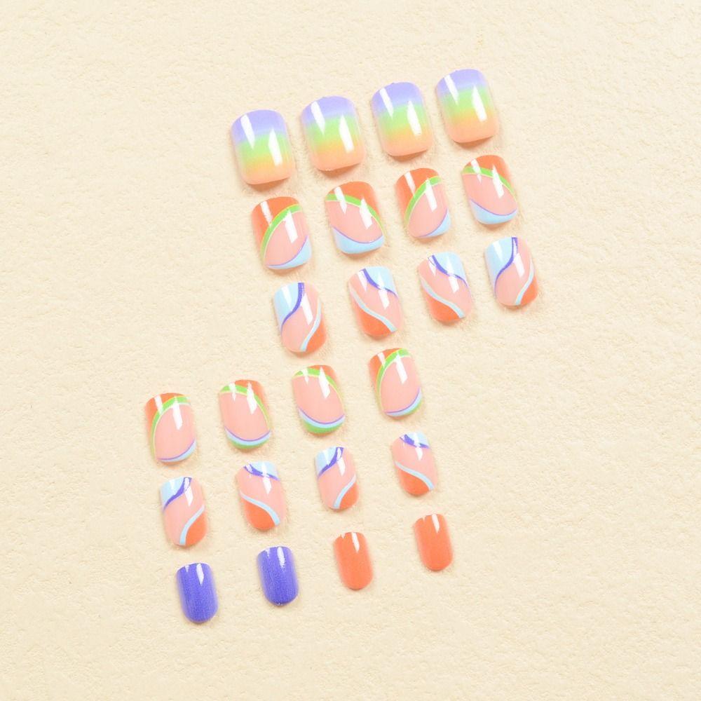 24 шт. Красочные накладные ногти Цветы Волнистые Накладные ногти Маникюр Французские типсы Женщины