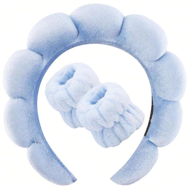 Sponge Spa Headband with Wristbands for Washing Face Wide Padded Headband Skin Care Makeup Removal Shower for Women Girls