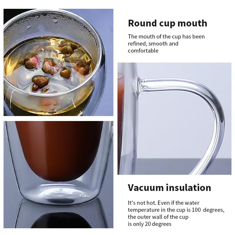 2 шт. стеклянные кофейные кружки из боросиликатного стекла с двойными стенками, чашки для эспрессо, термоизолированные чашки для воды, летняя посуда для напитков