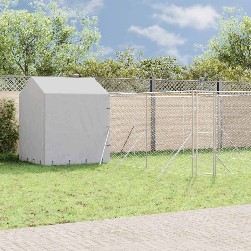 Outdoor Dog Kennel with Roof Silver 6x6x2.5 m Galvanized Steel