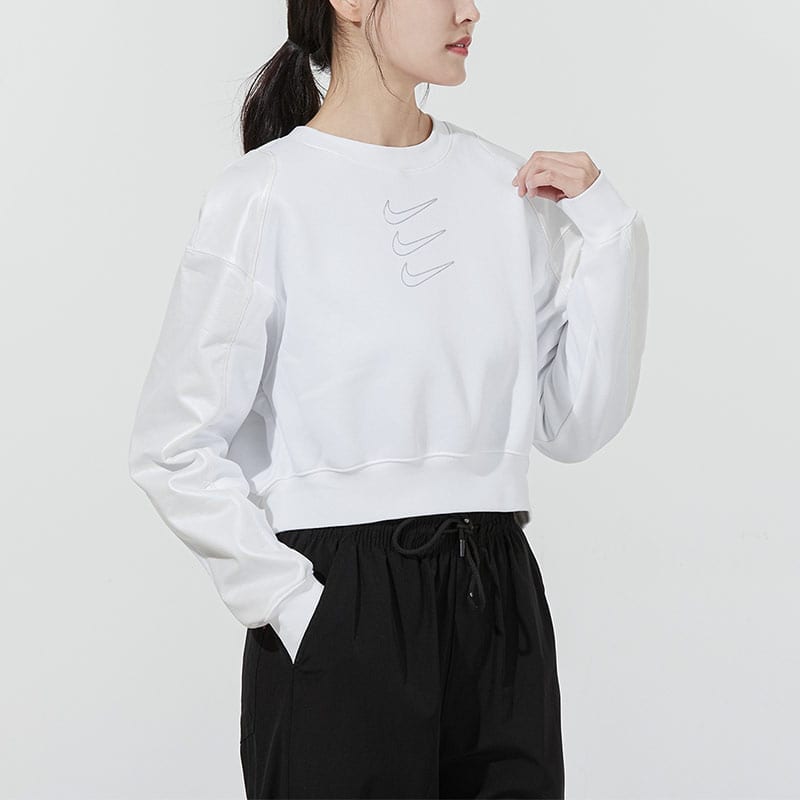 Nike Толстовки Женские Белые С Круглым Вырезом Утепленные Обычные DM7658-100