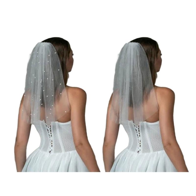 Свадебная фата с жемчугом для девочек Балеткор Жемчуг для конкурса красоты Выпускного Свадебные аксессуары для волос Сценический реквизит Белая фата для невесты