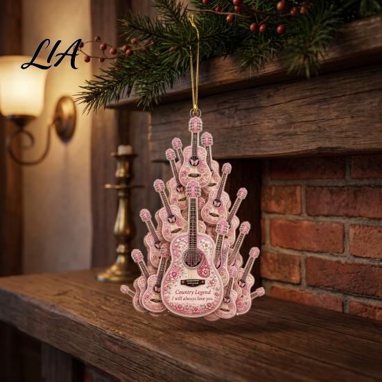 Western Theme Car Rearview Mirror Pendant Guitar Hanging Ornament, 2D Flat Acrylic Pendant, or Country Music Theme, Christmas Tree Decor Cowboy