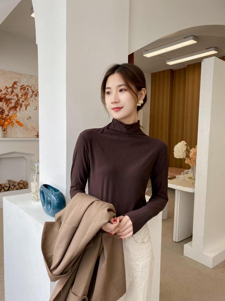 Женская облегающая мягкая футболка с длинным рукавом и высоким воротом