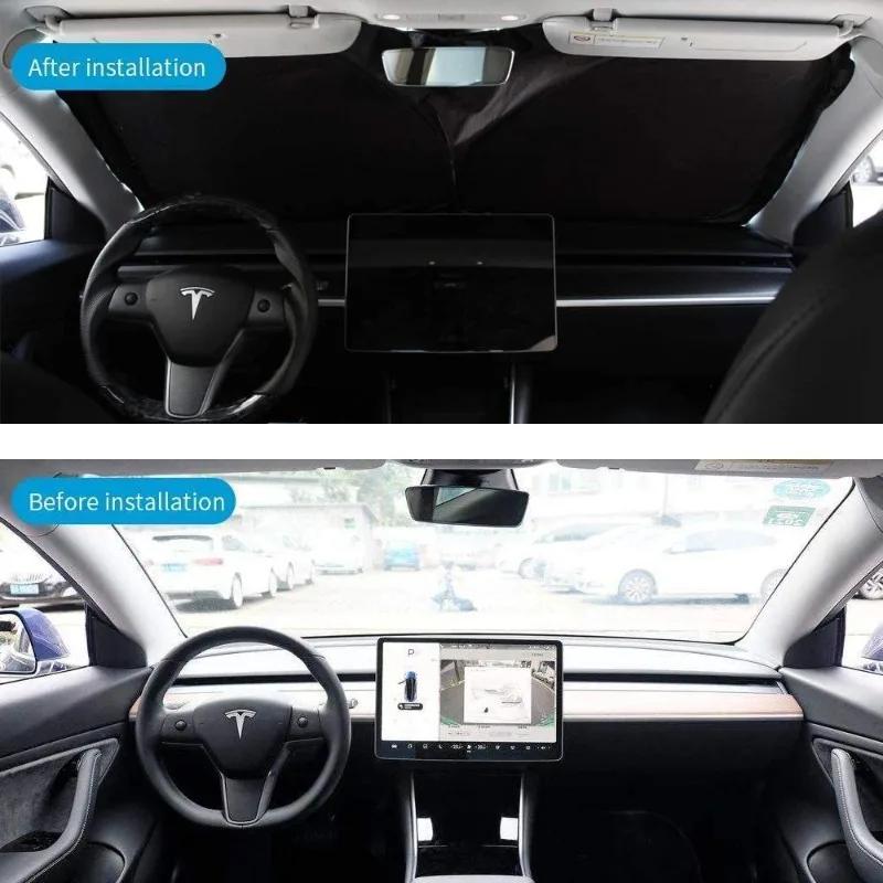 Солнцезащитный козырек для Tesla Model 3 / Y, Утолщенная складная защита лобового стекла от солнца с теплоизоляцией, блокировкой УФ