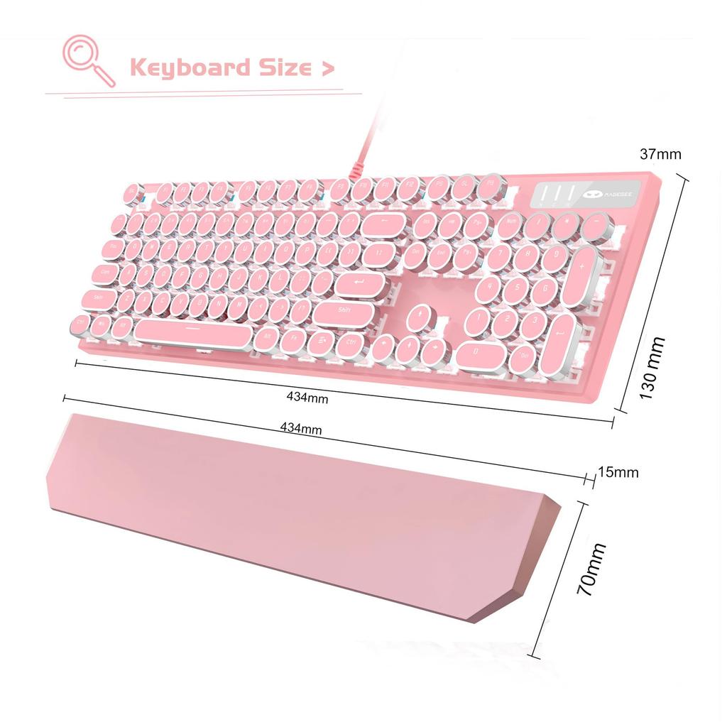 MageGee Механическая игровая клавиатура в стиле ретро-панк с круглыми колпачками, светодиодная белая подсветка, USB-проводная клавиатура для игр и для Windows Laptop PC Mac Синий