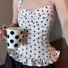 Новый сексуальный топ-камзол с французским принтом в горошек на бретельках для женщин. Чистый и манящий, в стиле принцессы, с приталенной талией.