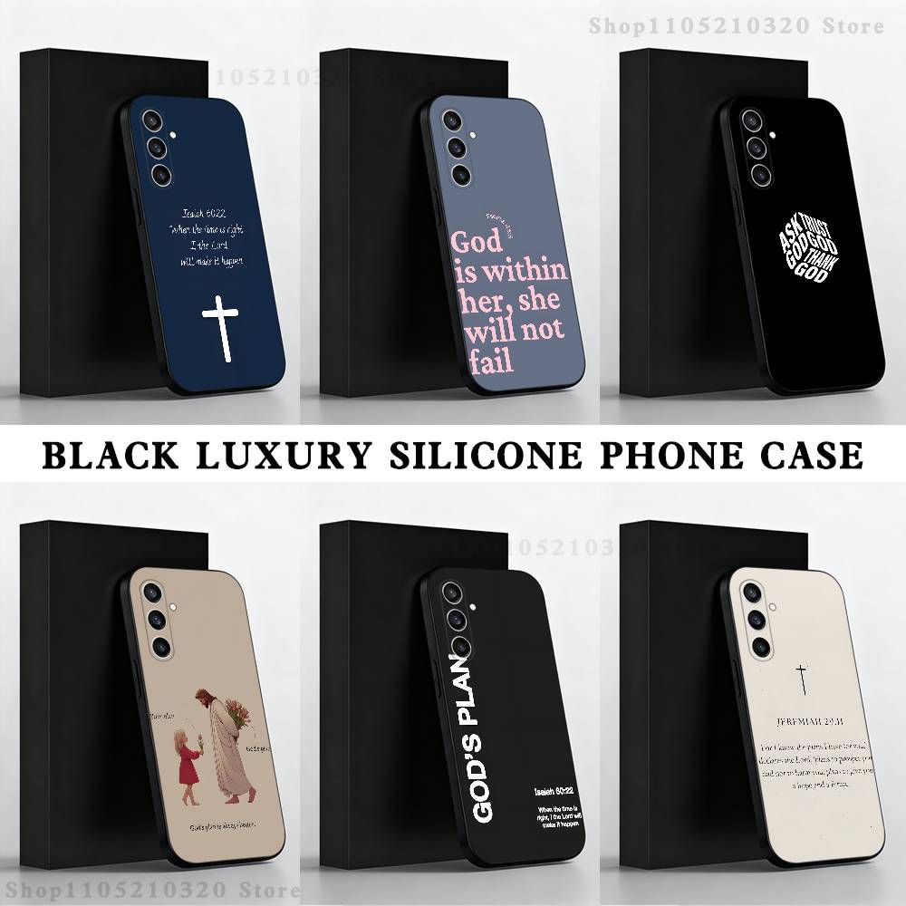 Чехол для телефона с цитатой из Библии Иисуса 'Божий План' для Samsung S 25,24,23,22,30,21,10,9,Ultra,Plus,Lite,FE,4,5 G Черный Мягкий Чехол