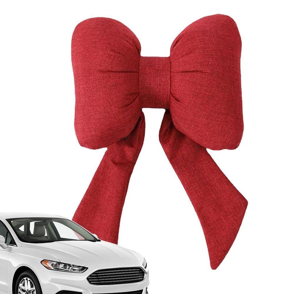 Linen Linen Bow Car Headrest Ribbon Bow Ribbon Bow Car Neck Pillow Lumbar Rest Pillow Car Seat
