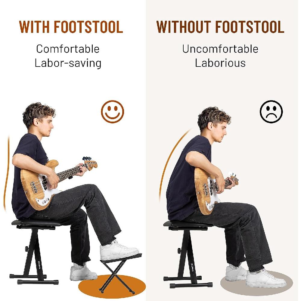 Guitar Foot Stool 6 Position Height Guitar Foot Rest Folding Extra Stable Foot Rest Stool with Rubber Feet and Non-Slip Rubber Pad