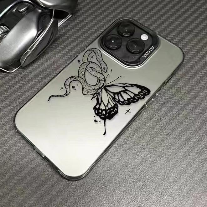 New Butterfly and Snake iPhone 18 Pro Max Phone Case, iPhone 16 Personalized Luxury 15-Color Silver IMD Protection