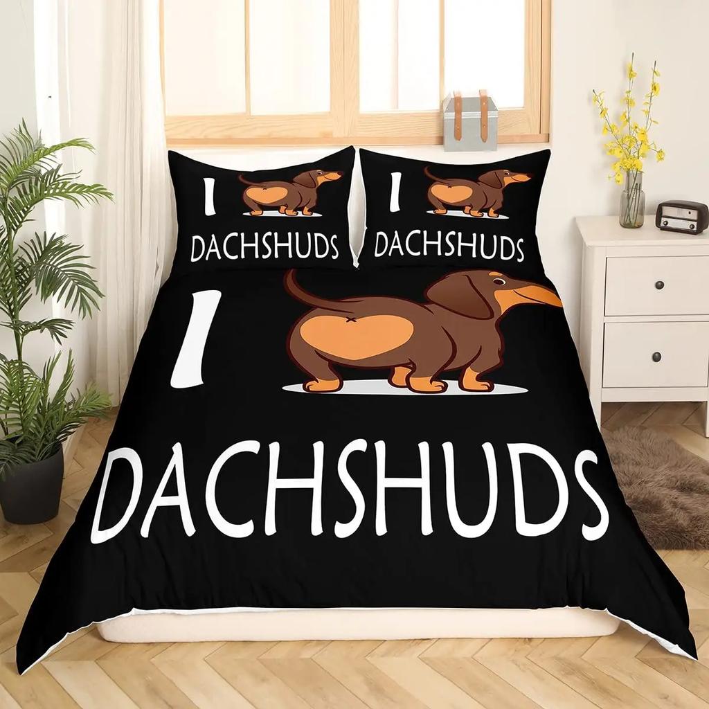 Комплект постельного белья с изображением мультяшной таксы, милый пододеяльник с изображением собаки-сосисочки, комплект постельного белья с принтом щенка, чехол из полиэстера с изображением животных