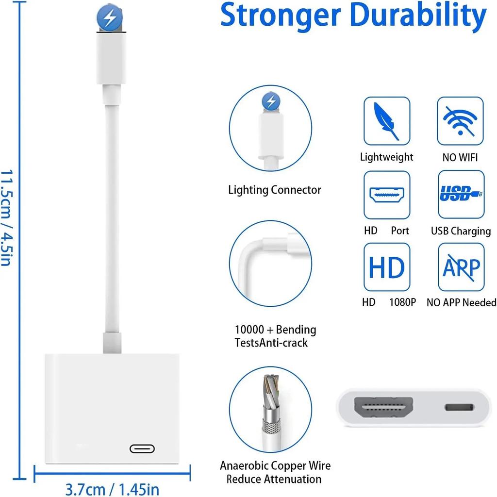 For Lightning to HDMI-compatible Adapter projection cable Audio Sync Screen Connector for iPhone iPod HDTV Display TV MonitorsGood product