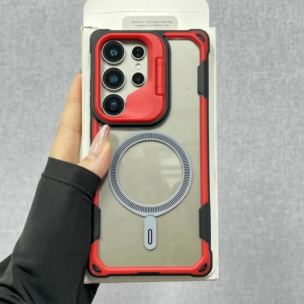 Военная броня для чехла Magsafe для Samsung Galaxy S25 Ultra S24 Plus S25 Edge Беспроводная зарядка Ударопрочный Жесткий Чехол-защитник