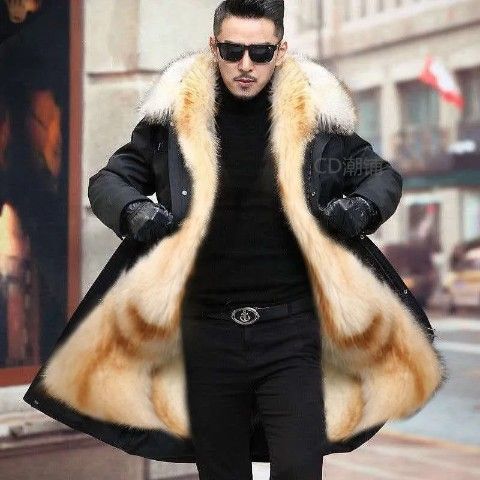 New fur integrated large size pie overcome men's medium and long fur jacket winter hooded