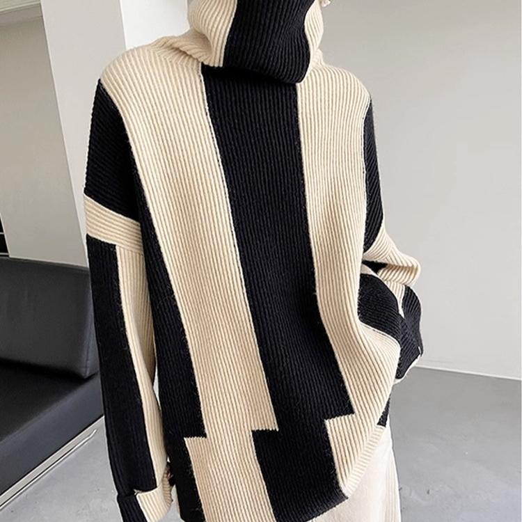 Водолазка свитера женские полосатые толстые длинные рукава вязаные топы повседневные свитера осень зима универсальные уютные сохраняющие тепло свитера