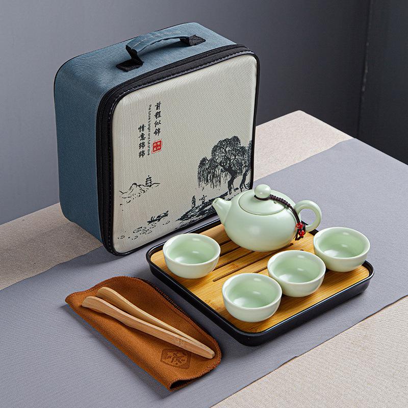 Portable Ceramic Ding Kiln Travel Kung Fu Tea Set Kuaike Cup Storage Bag Company Event Gifts