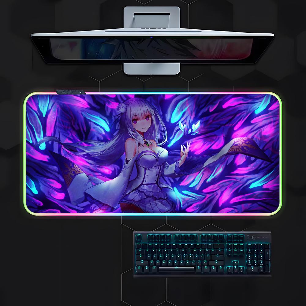Аниме Мультфильм R-ReZero Коврик для мыши Геймерский Светящийся LED Коврик для мыши Игровой стол RGB Коврик для стола Клавиатура ПК Коврик для мыши