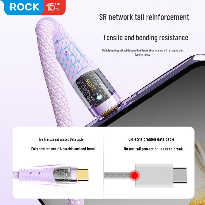 ROCK Z21 100 Вт Type-C на Type-C Прозрачный кабель для быстрой зарядки
