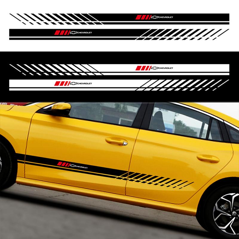 2Pcs Car Side Skirt Stripes Sticker Body Decoration For Chevrolet Cruze Malibu Sail Spark Captiva Equinox Trax Impala Aveo Sonic