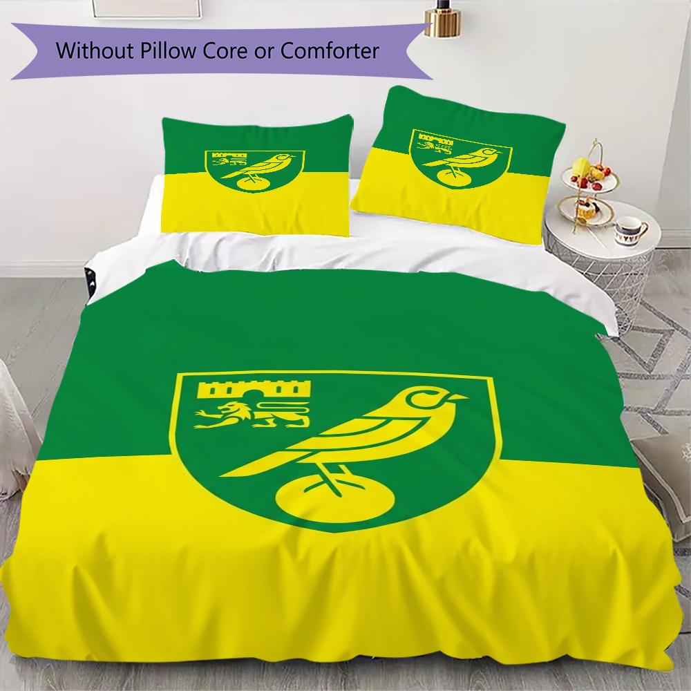 Norwich City FC Pattern Bedding uilt Set uilt Cover Pillowcase Home Decoration Birthday Gift (1 * duvet cover + 2 * pillowcase without core)