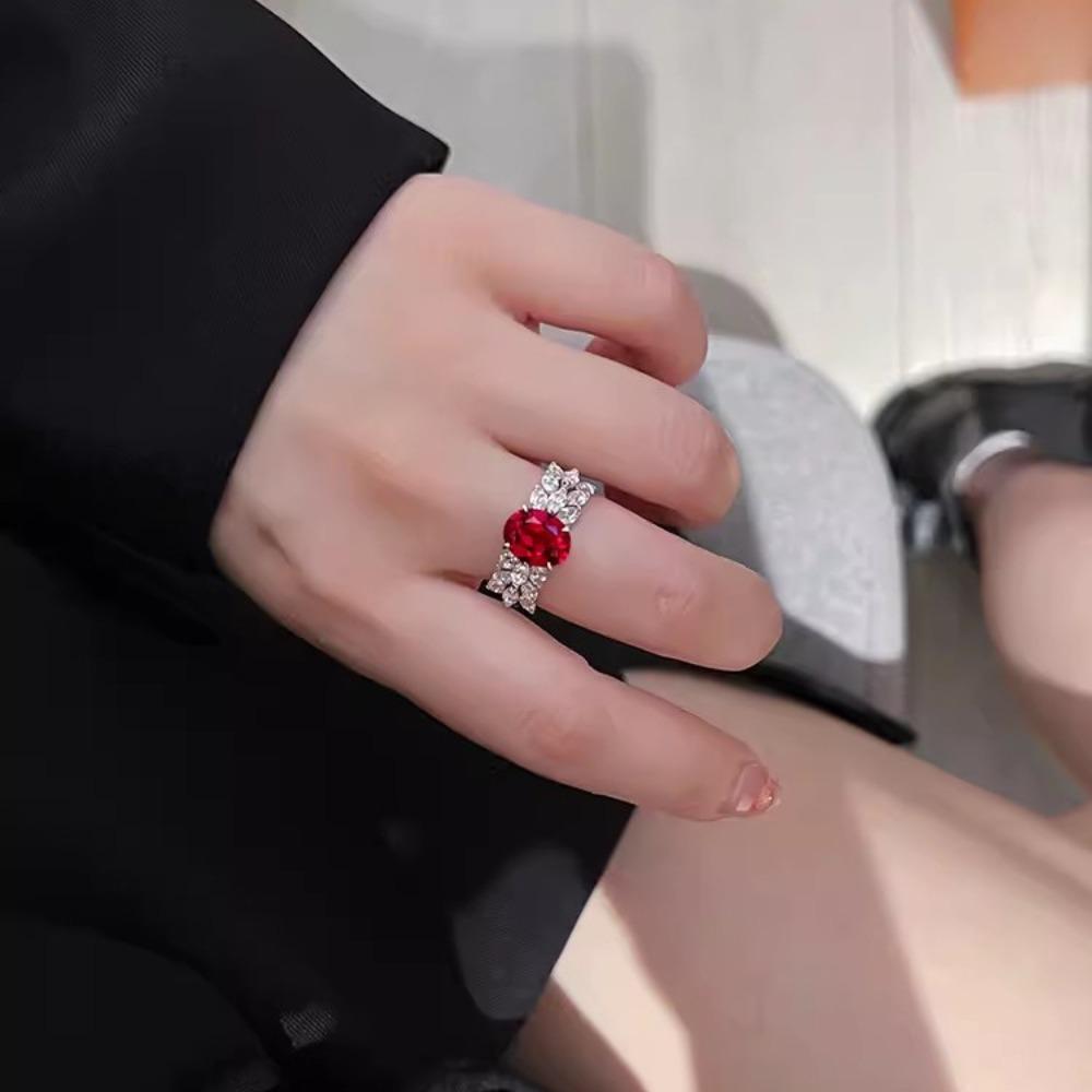 Open Ring 3ct High Carbon Ruby Ring for Women Wide Band Wing Setting Pigeon Blood Red Gemstone Jewelry