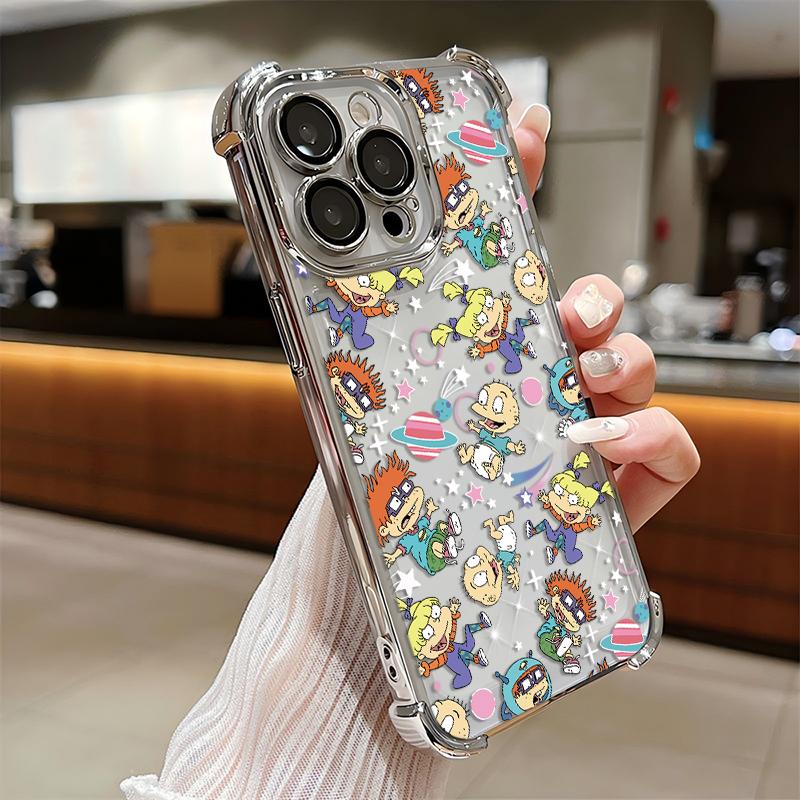 Funny Cartoon R-rugrats Plating Phone Case For iPhone 17 16 15 14 13 12 11 Pro Max X XR XSMax 8 Mini Air Plus Anti-Fall Airabag