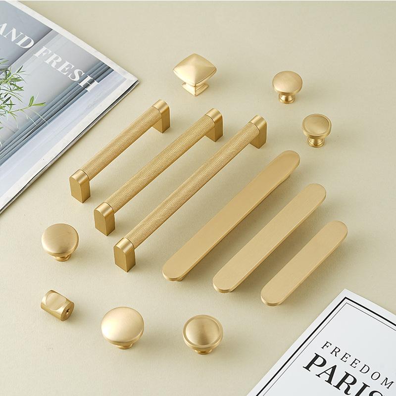 Knurled Solid Brass Furniture Handles Golden Handles for Wardrobe and Drawer Opulent Hardware Finishes Kitchen Cabinet Handles