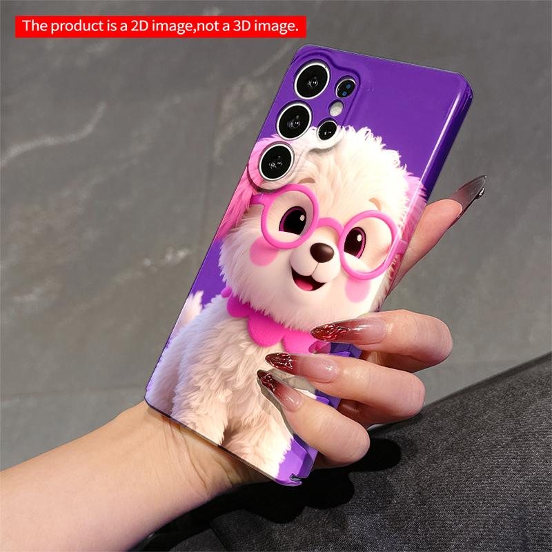 2DFlat Samsung phone case Pink-Glasses Puppy Phone Case Applicable to Galaxy S22 S23 S24 S25ULTRA S26 A12 A13 A14 A15 A16