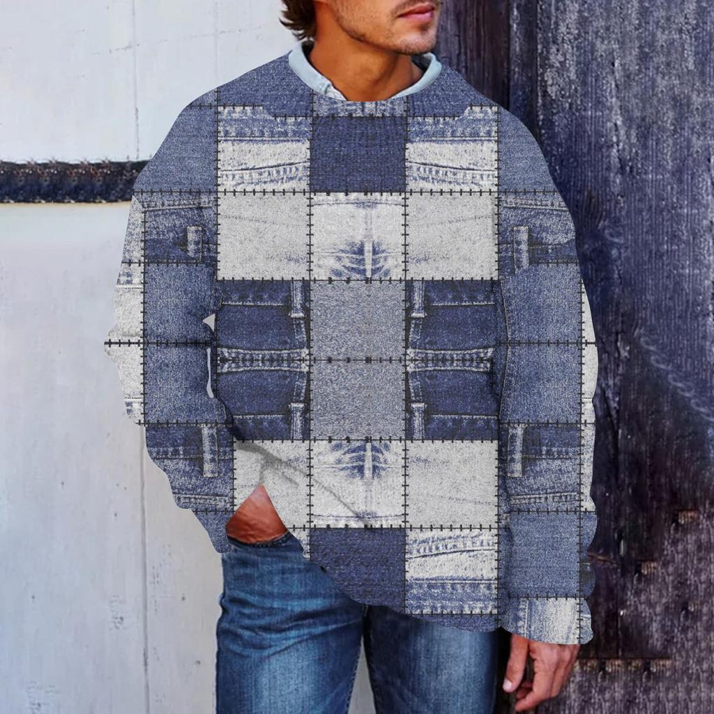 Мужской принтованный синтетический свитер с круглым вырезом, спортивная одежда, свободный топ с длинными рукавами