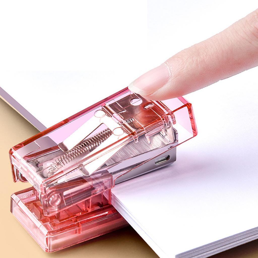 Мини-степлер, симпатичный, портативный, полупрозрачный, стальной, экономит усилия, офисный настольный степлер для