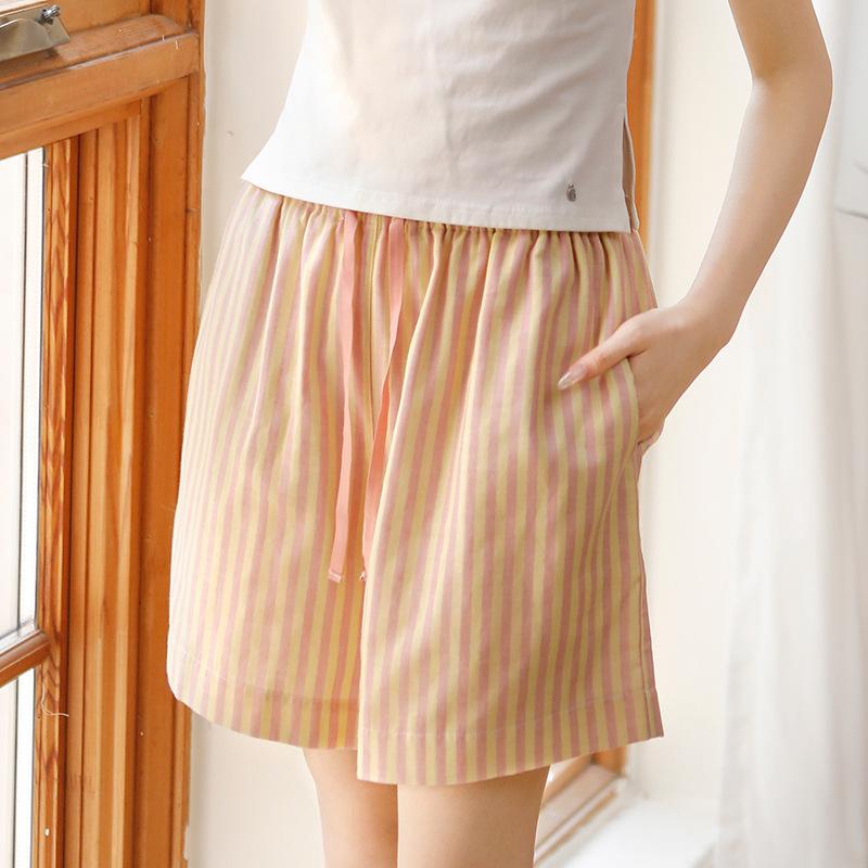 Summer women's pure cotton pajama pants sweet loose striped double-layer yarn can be worn outside casual simple home pants 11