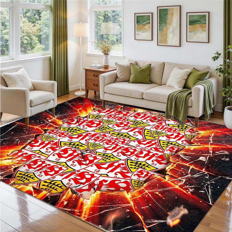 VfB Stuttgart Football Design Crystal Velvet Rug Soft Decorative Mat for Bedroom Entrance